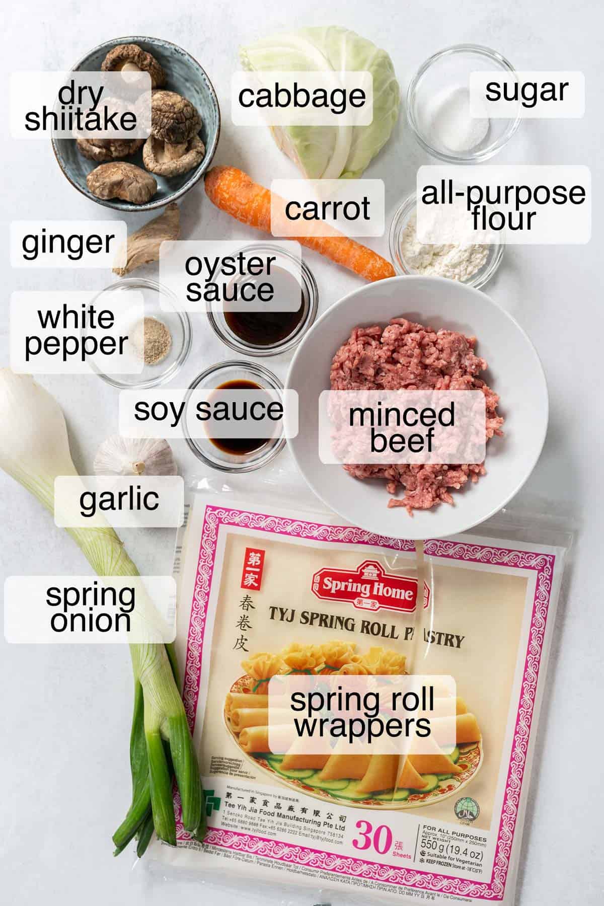 Ingredients to make spring rolls.