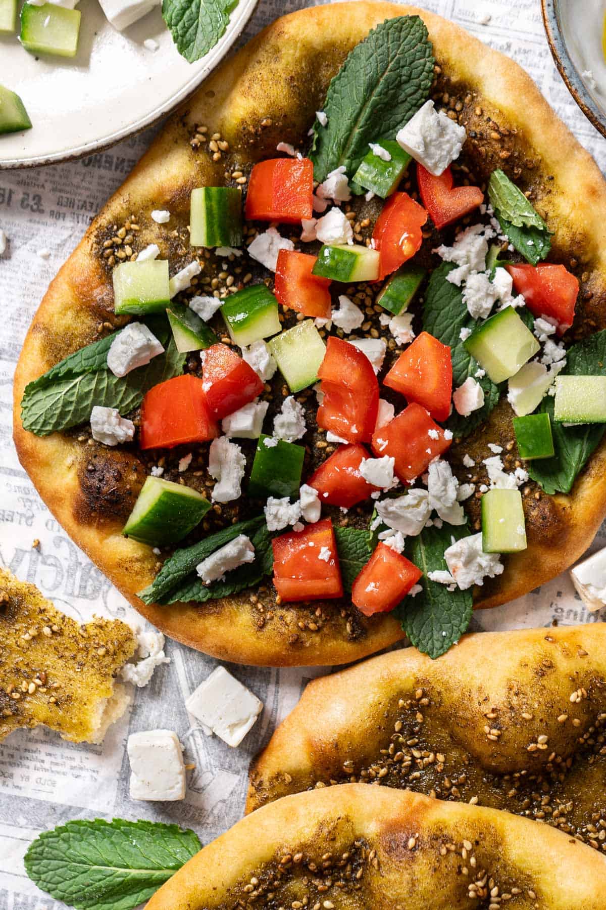 Lebanese flatbread with the typical toppings.