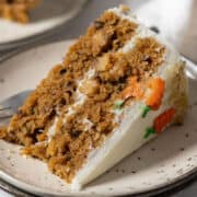 A portion of carrot cake.
