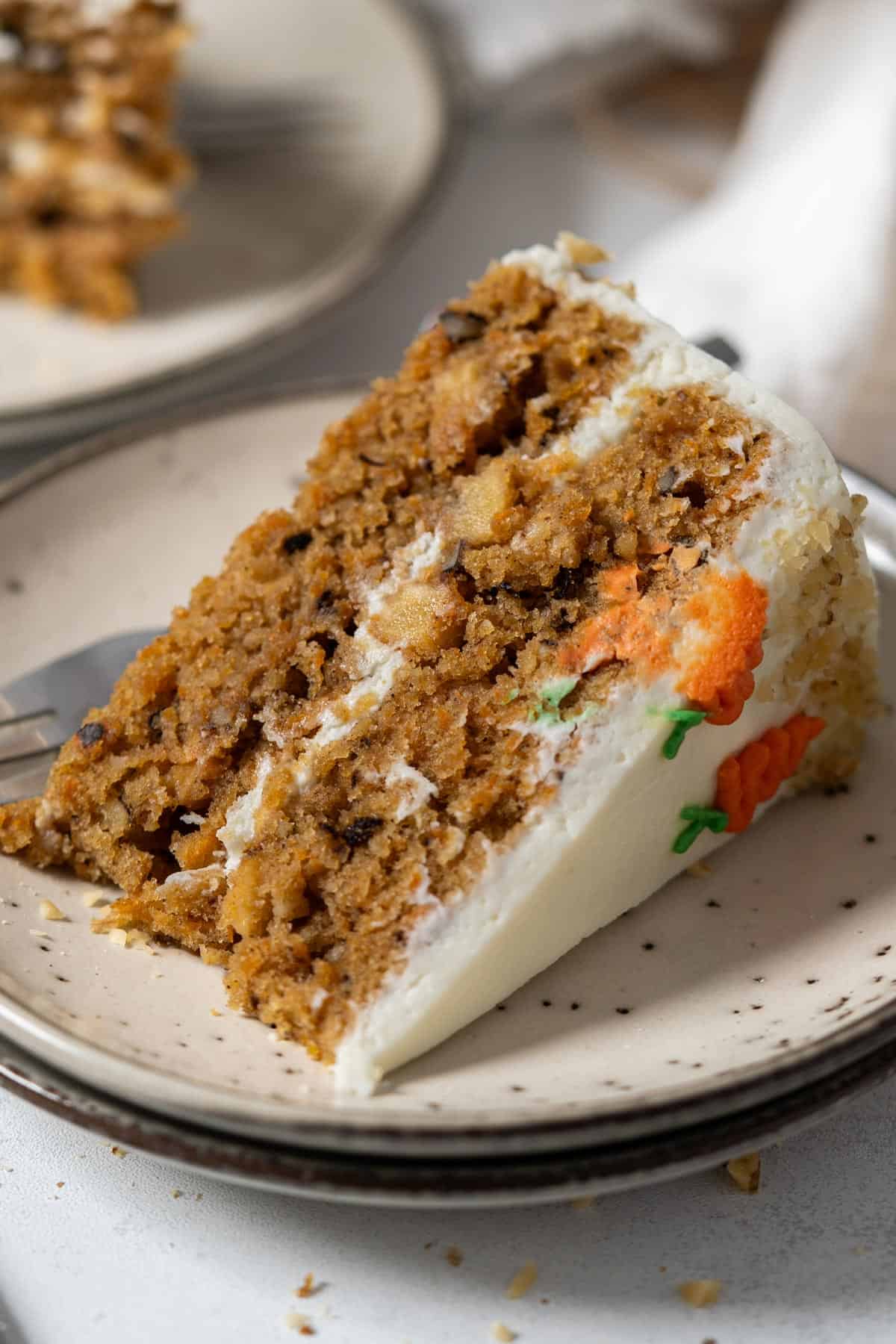A slice of moist carrot cake.