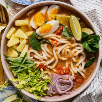 Penang asam laksa in a bowl.