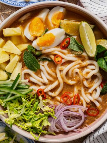 Penang asam laksa in a bowl.