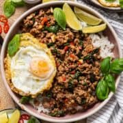 Thai basil beef in a plate.