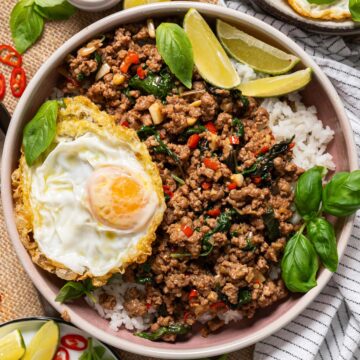 Thai basil beef in a plate.