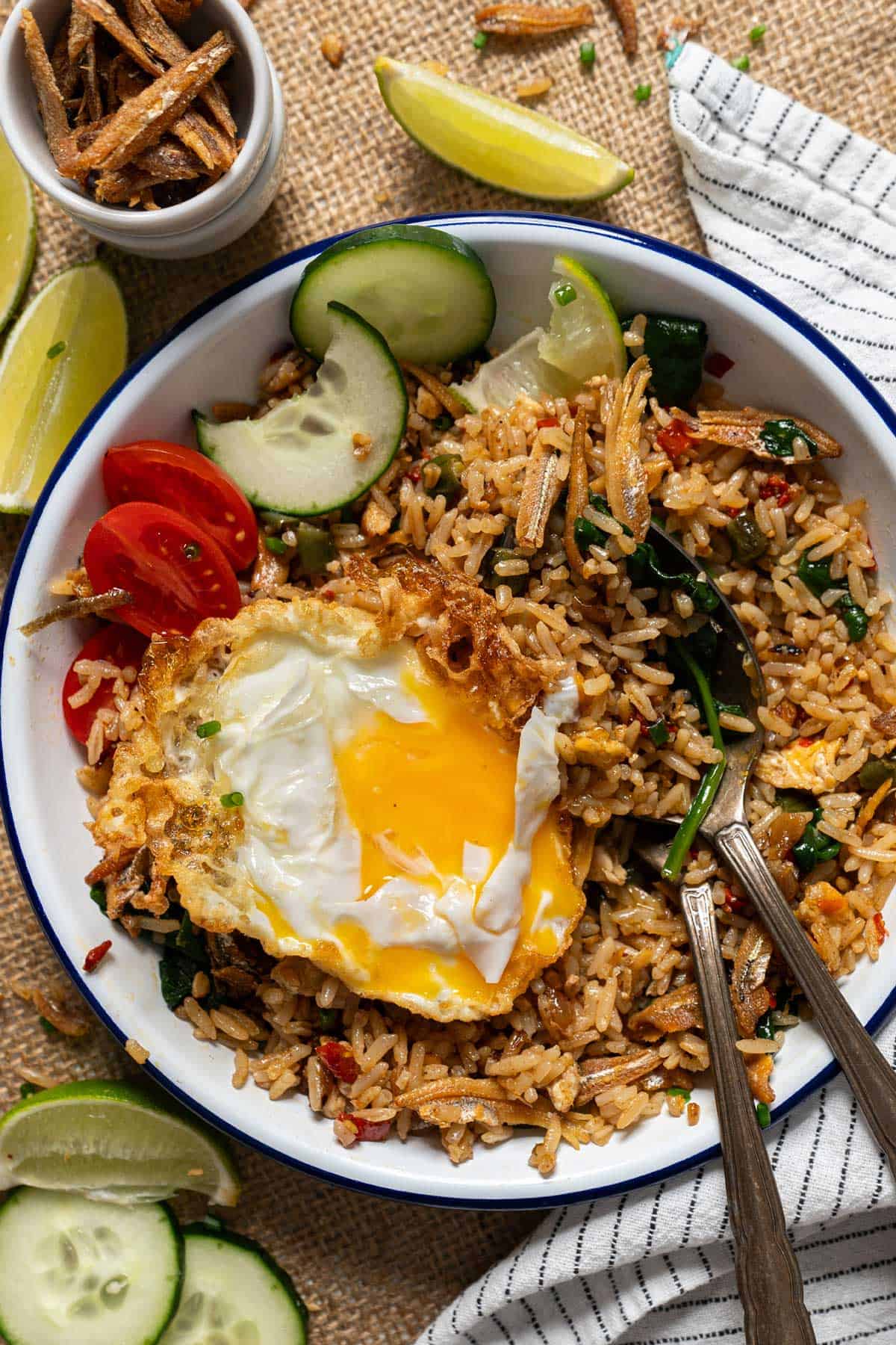 A portion of fried rice served in a plate.