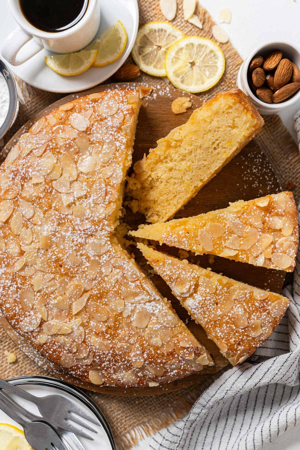 Lemon almond cake view from top.