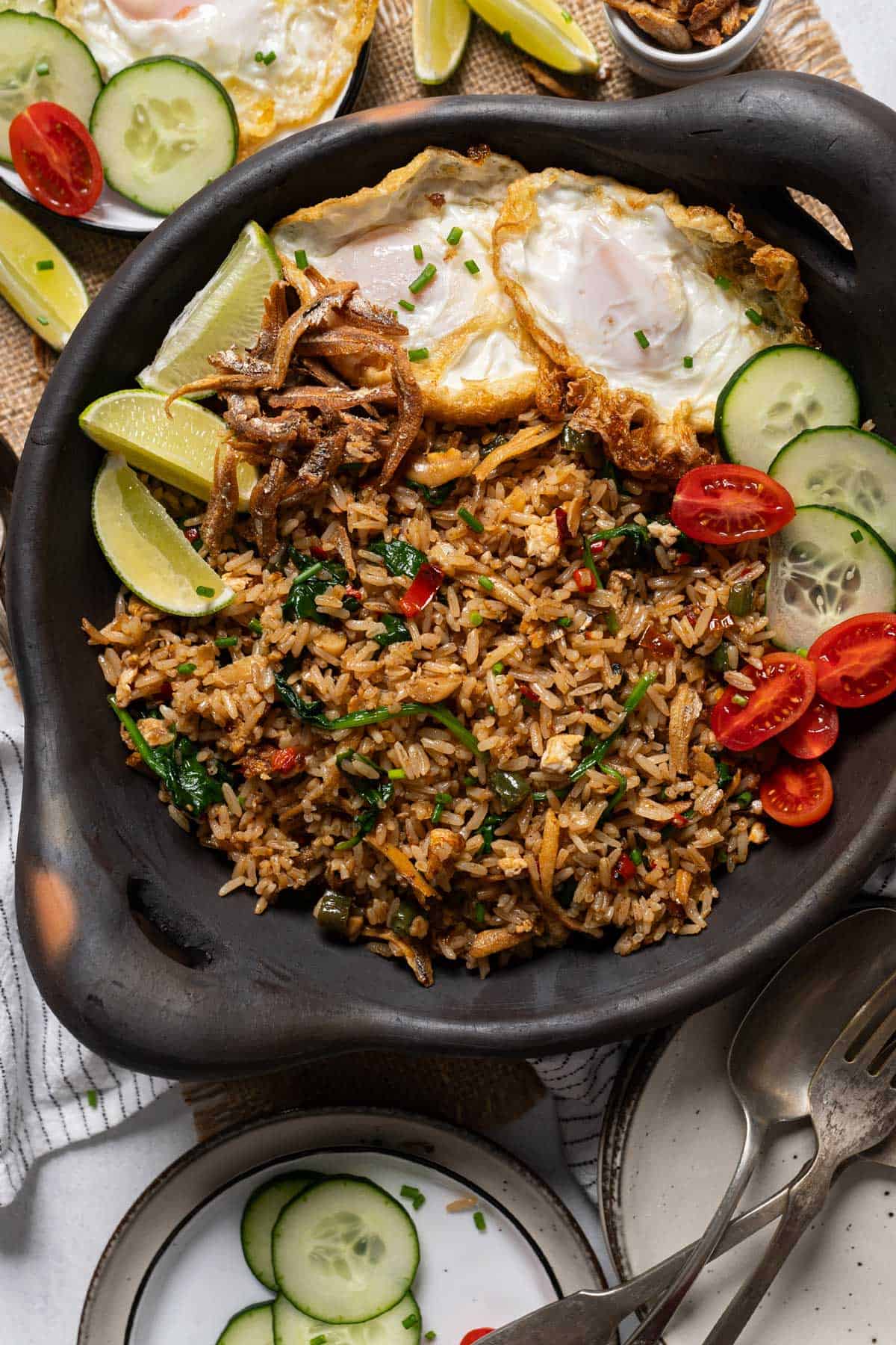 Nasi goreng kampung served in a big bowl.