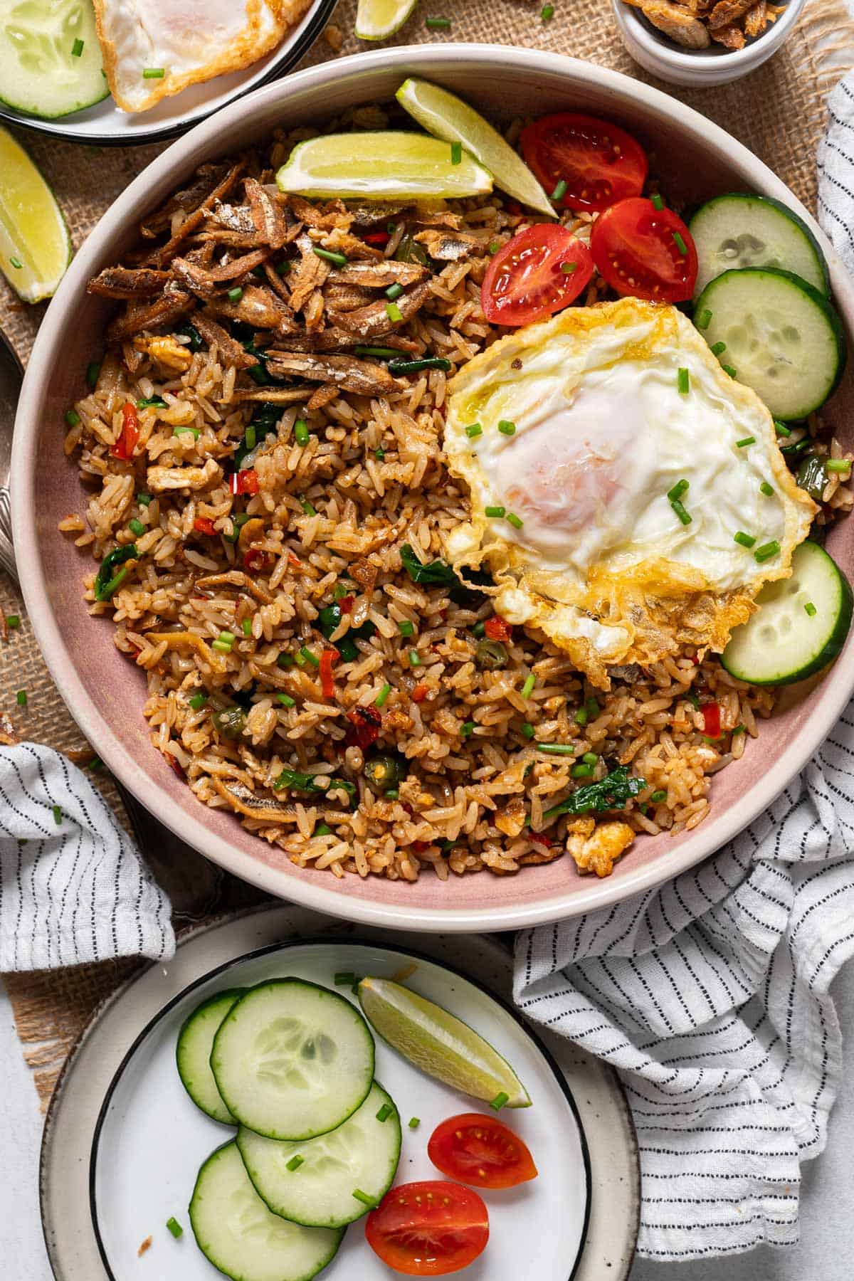 Nasi goreng kampung served in a plate.