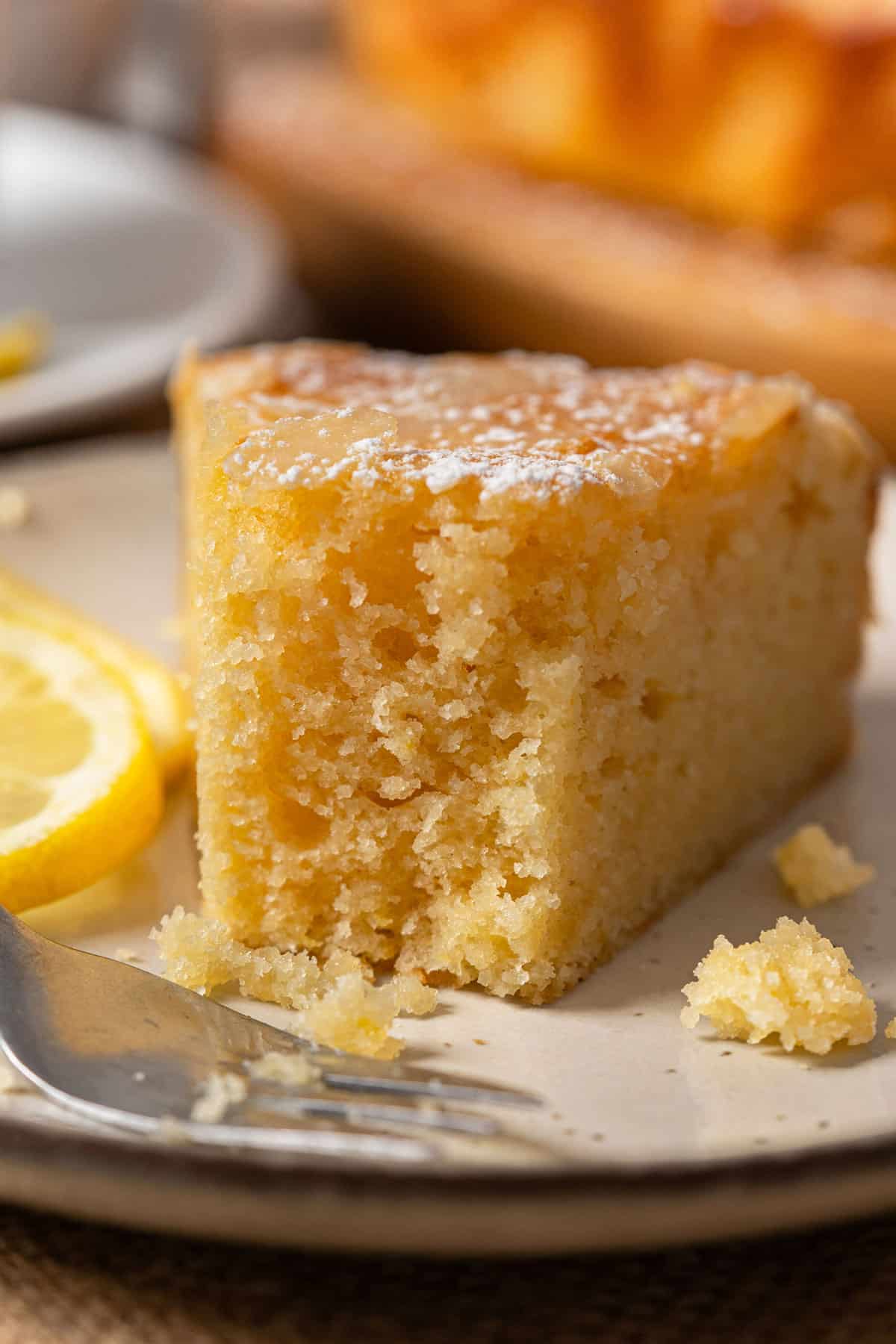 Showing the texture of a slice of the cake.