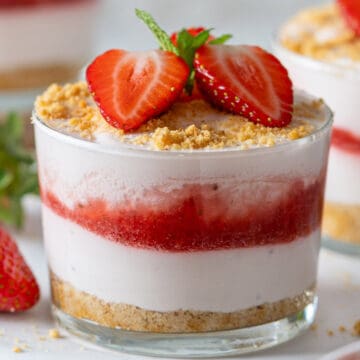 Strawberry cheesecake in a cup.