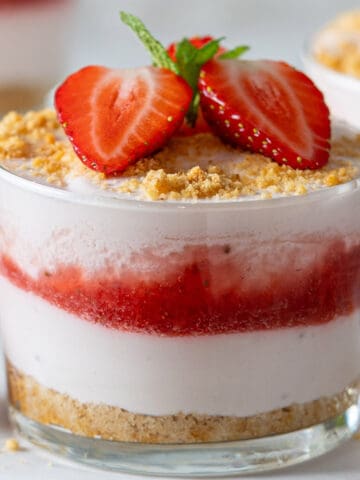 Strawberry cheesecake in a cup.