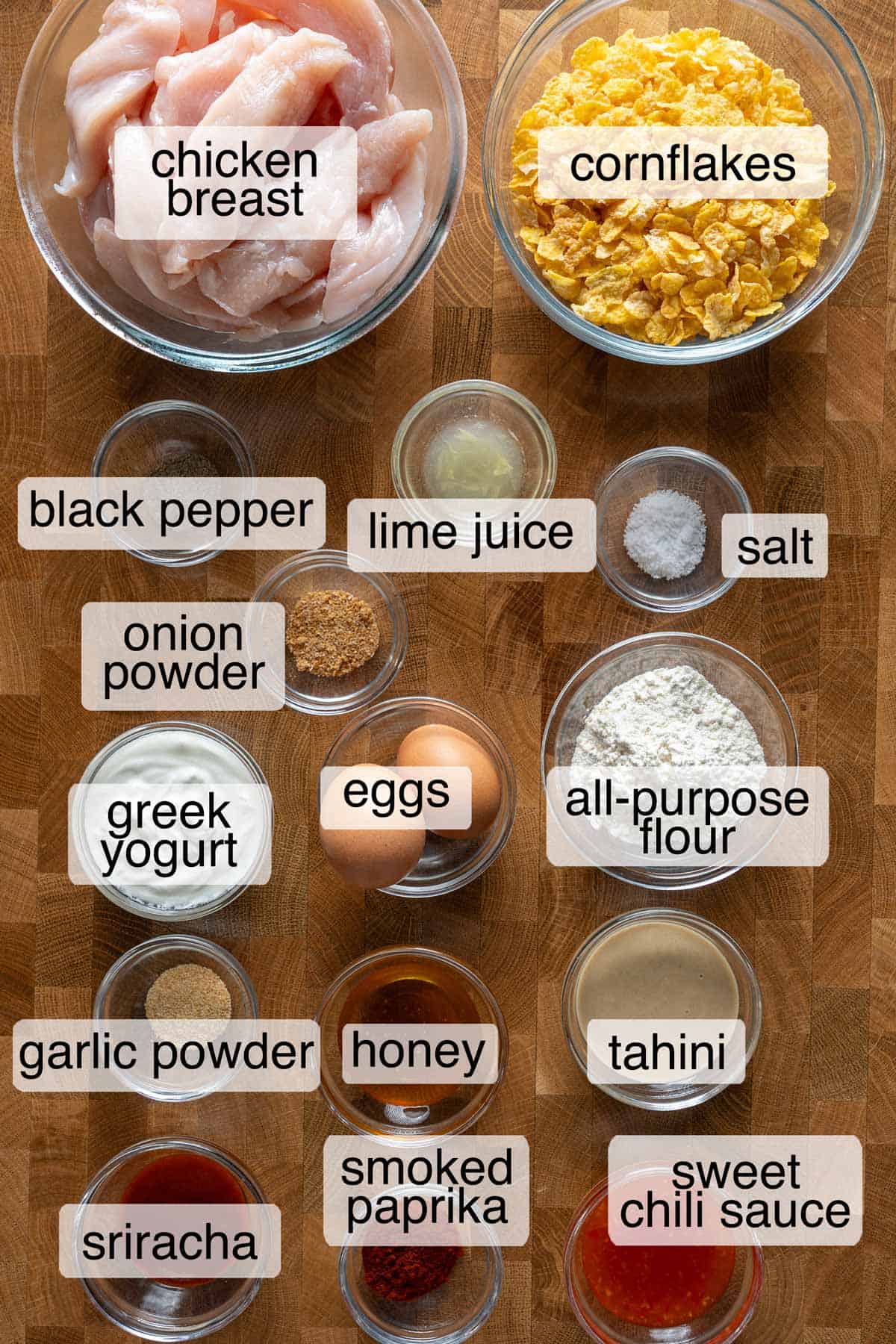 Ingredients to make air fryer bang bang chicken.