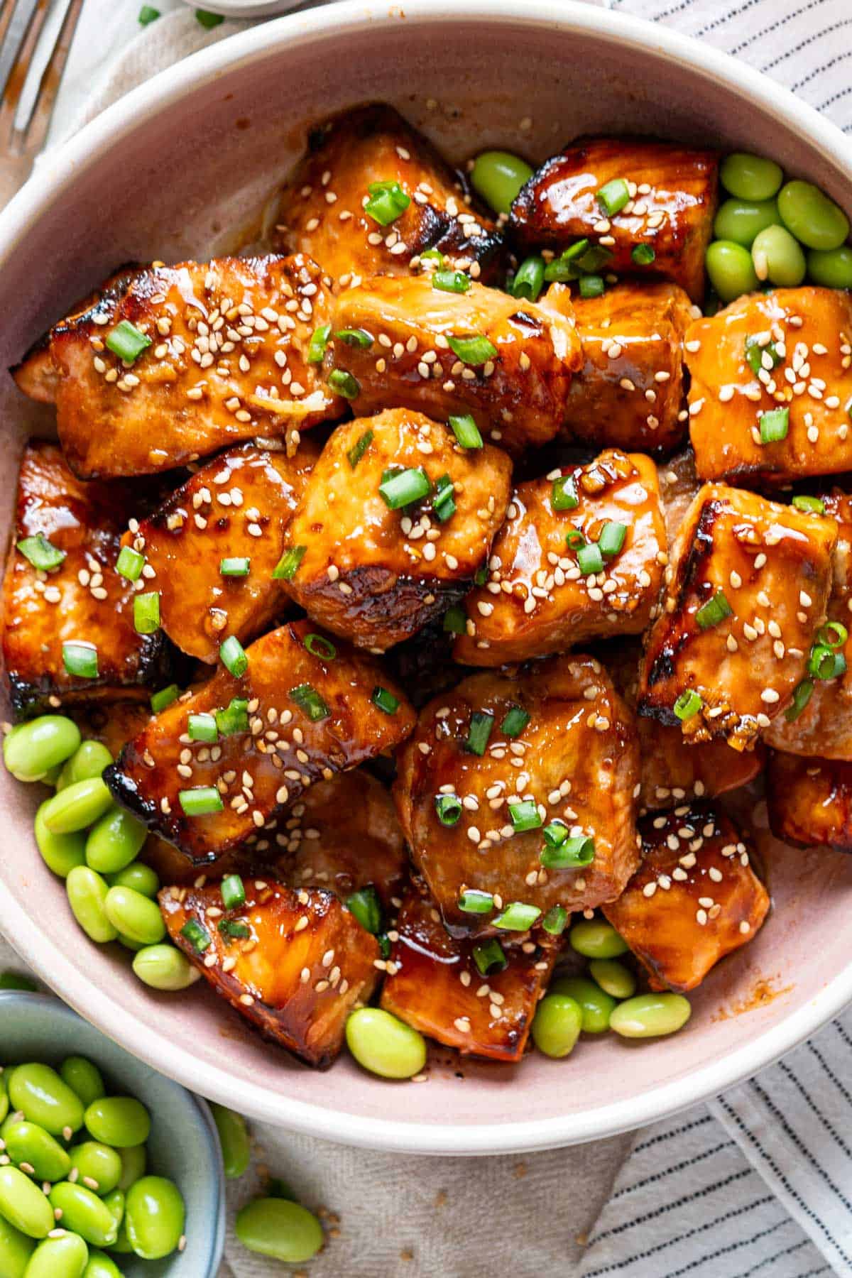 Air fryer salmon teriyaki on a plate.