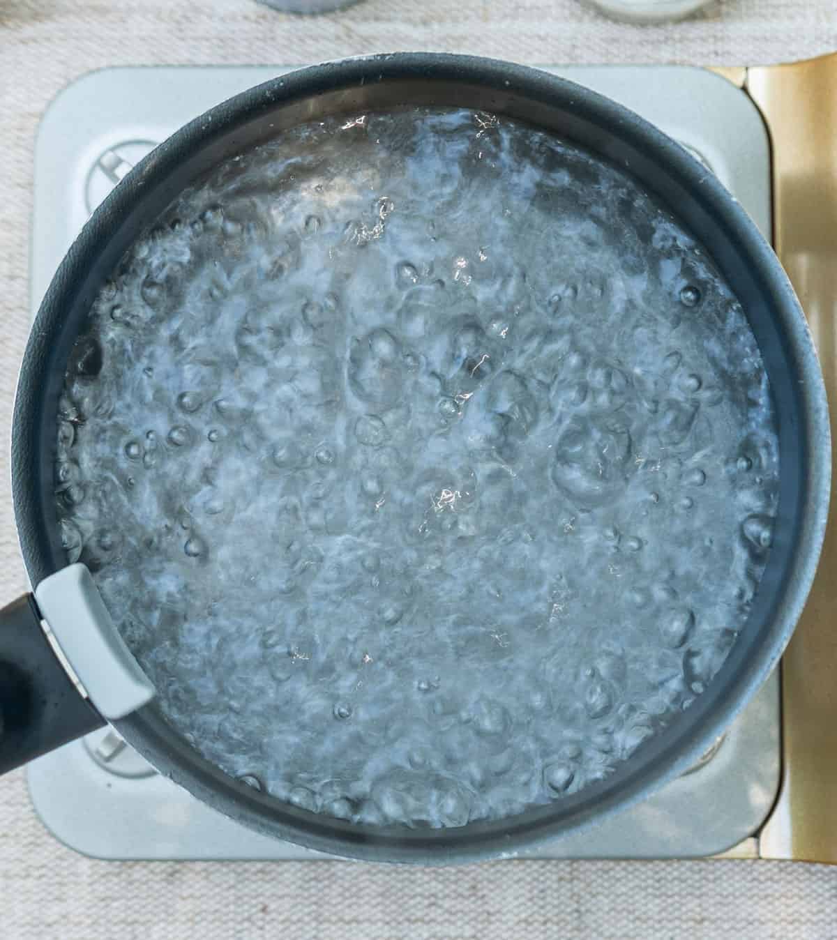 Boiling water in a pot.