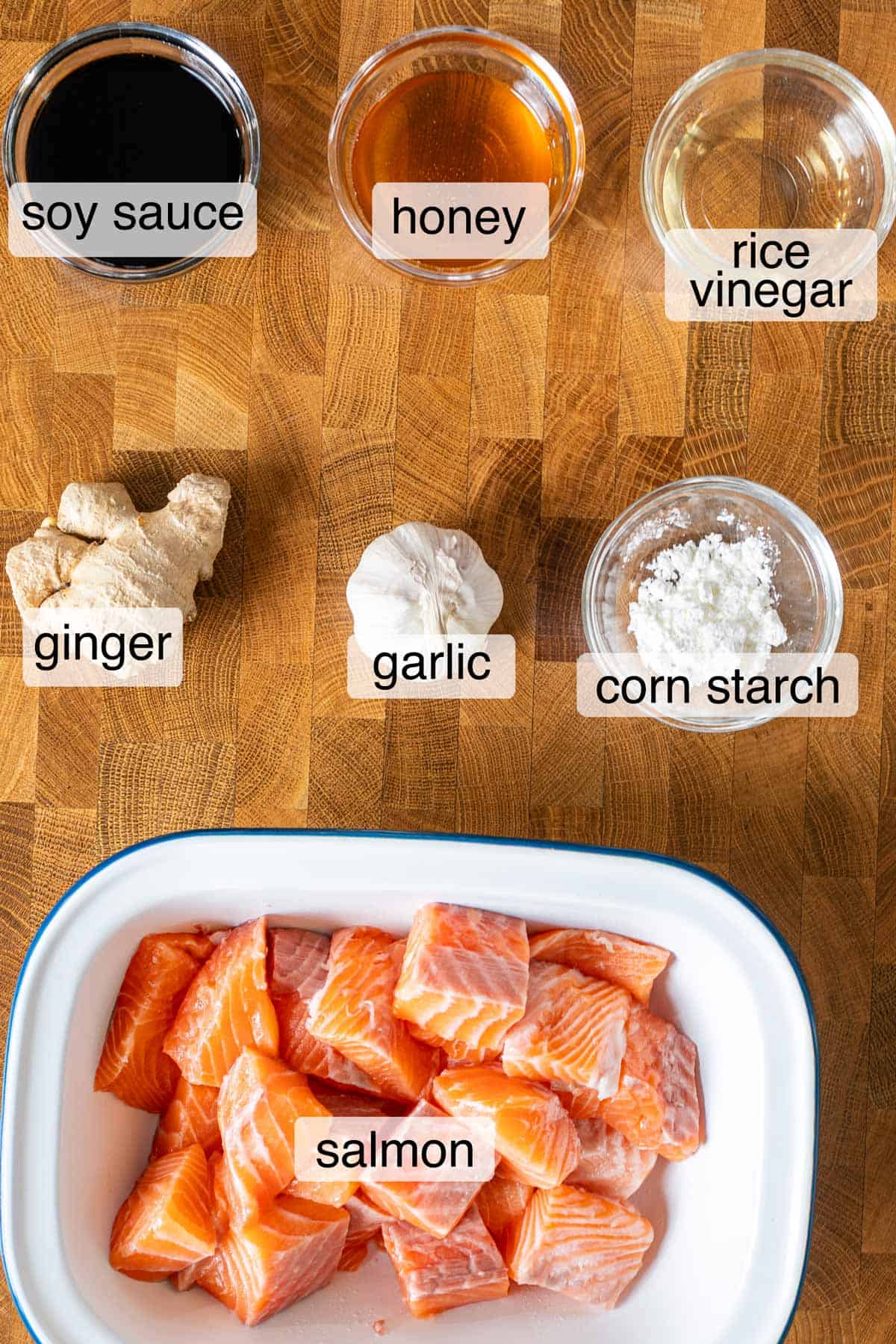 Ingredients to make air fryer teriyaki salmon.