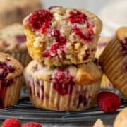Raspberry and white chocolate muffins.