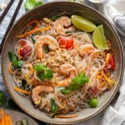 Thai glass noodle salad with shrimp and veggies.