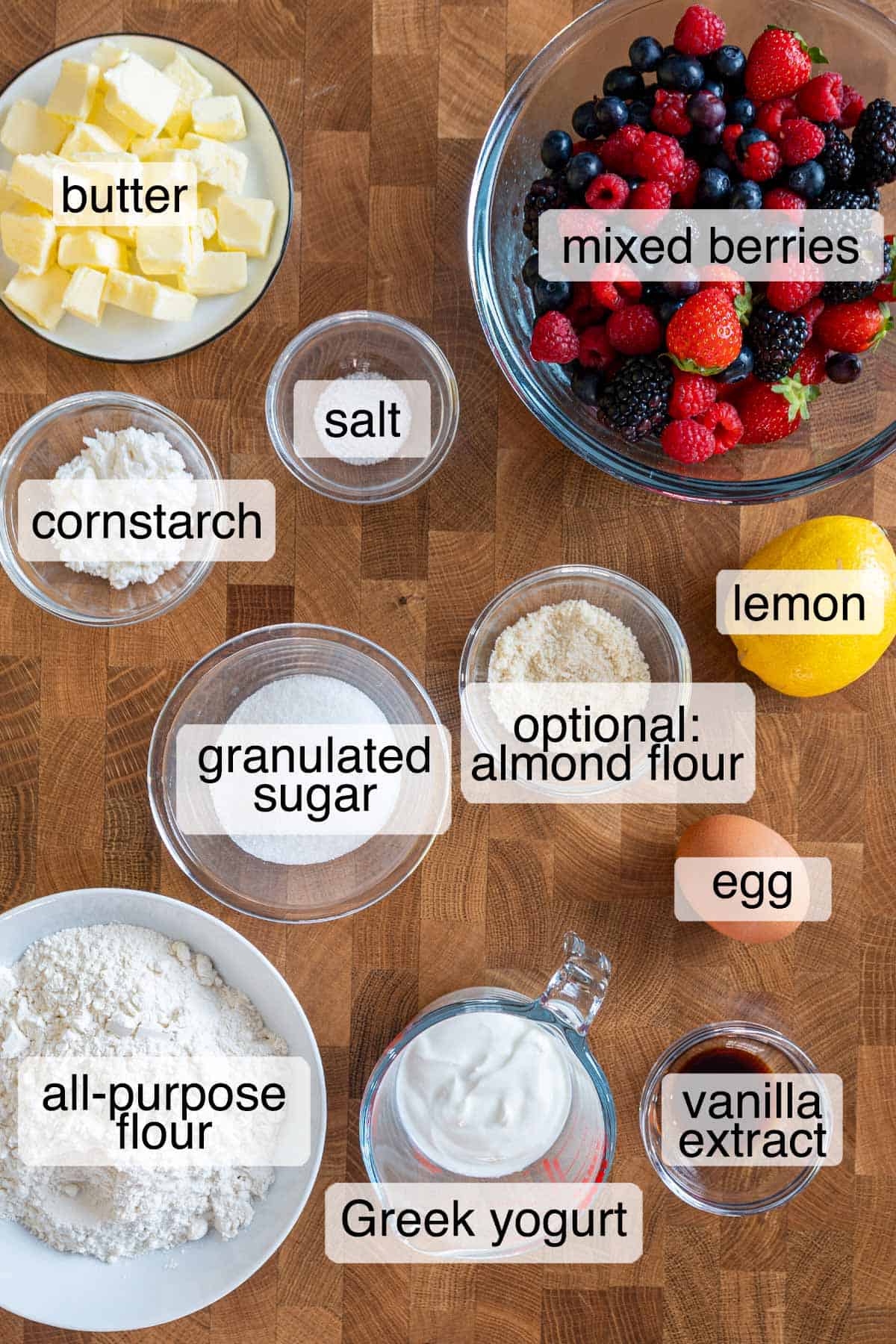 Ingredients to make berry galette.