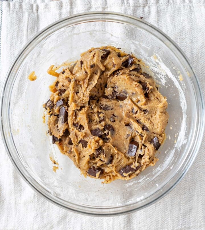 Chocolate chunks added to the dough.
