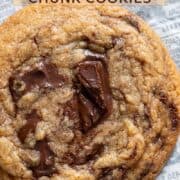 Close up of one chewy chocolate chunk cookie.
