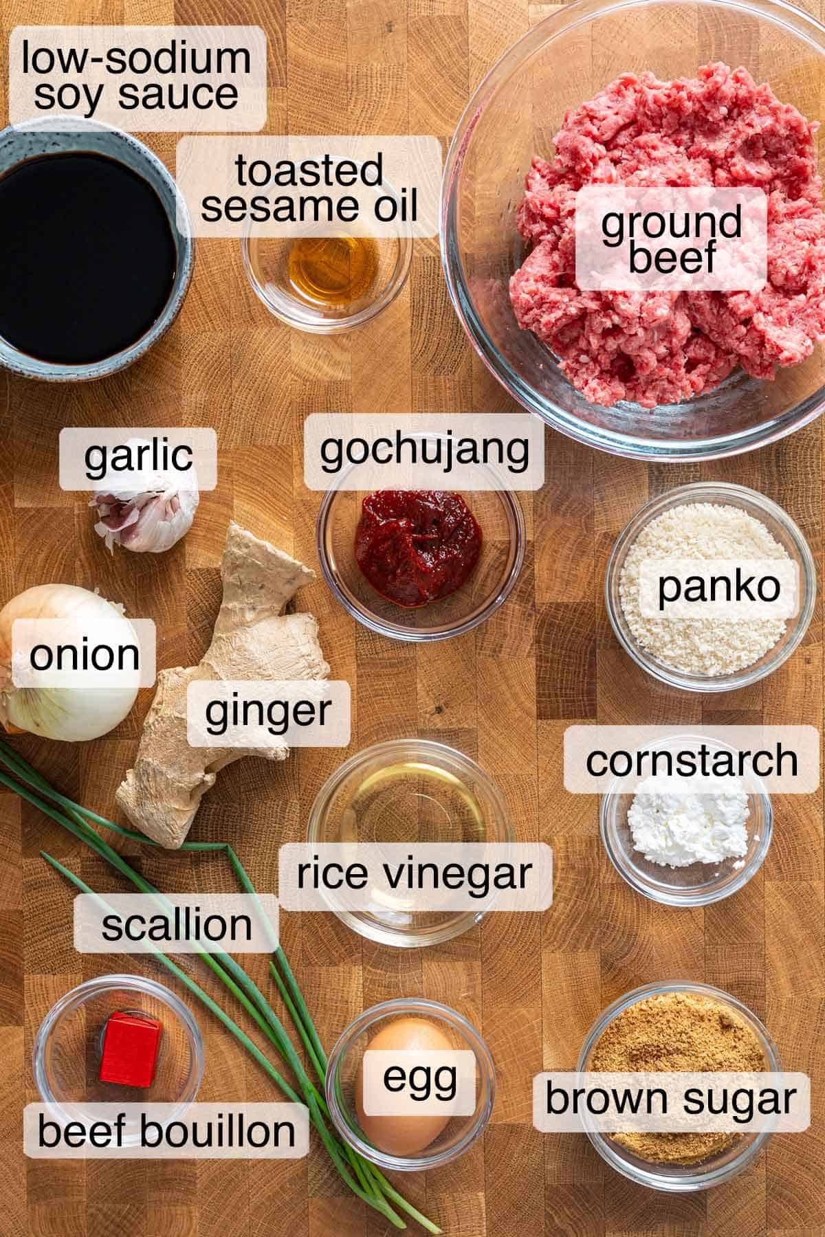 Ingredients to make Korean meatballs.