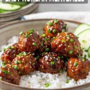 Korean BBQ meatballs on a bed of rice.