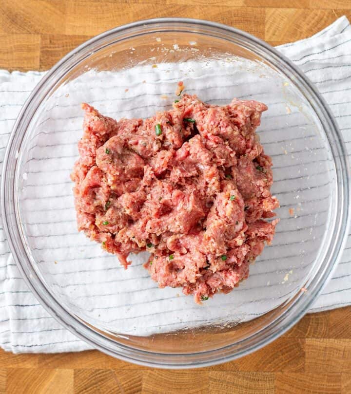 Korean meatball mixture in a bowl.
