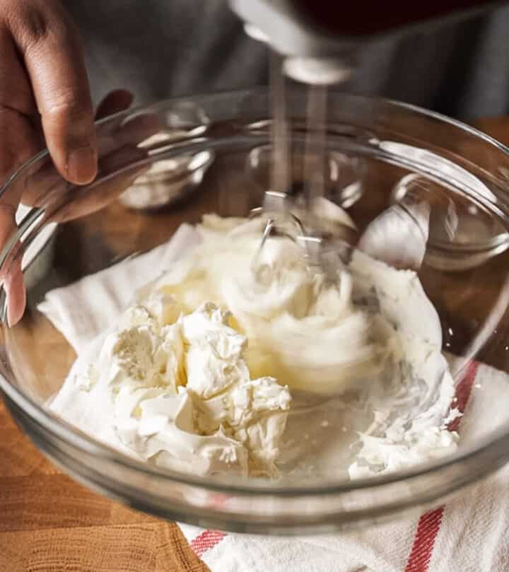 Mixing the cream cheese.