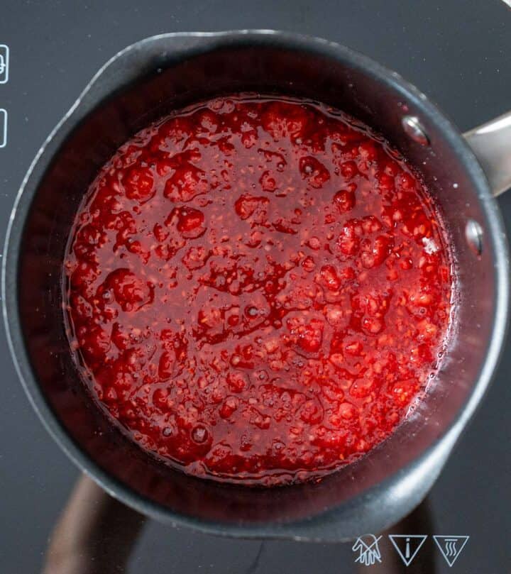 Raspberry broken down in a pot.