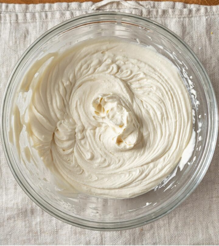 Whipped cream at medium stiff peaks.