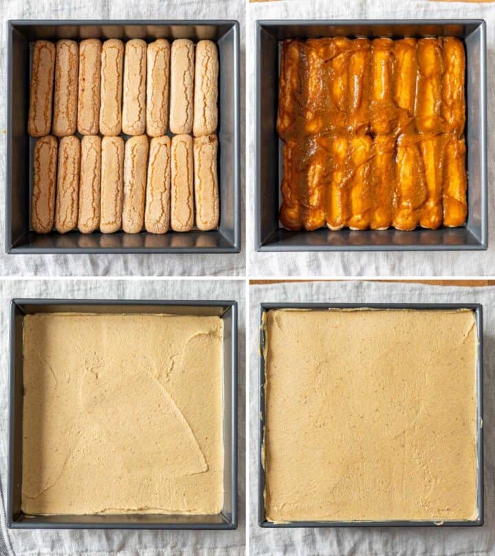 Assembling egg free pumpkin tiramisu