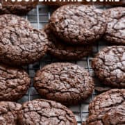 Fudgy brownie cookies on a cooling rack.