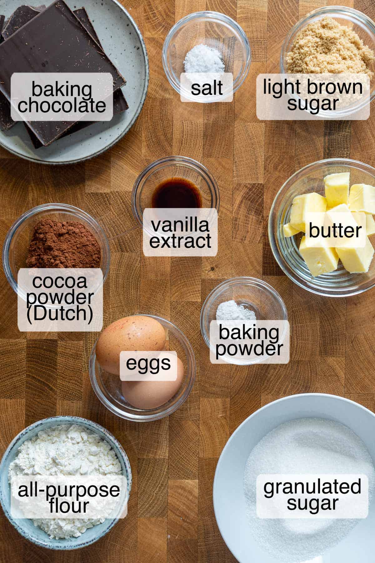 Ingredients to make fudgy brownie cookie.