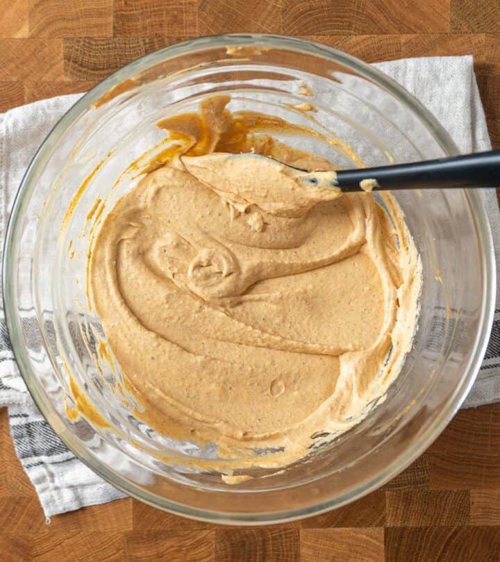 Pumpkin mascarpone cream in a bowl.