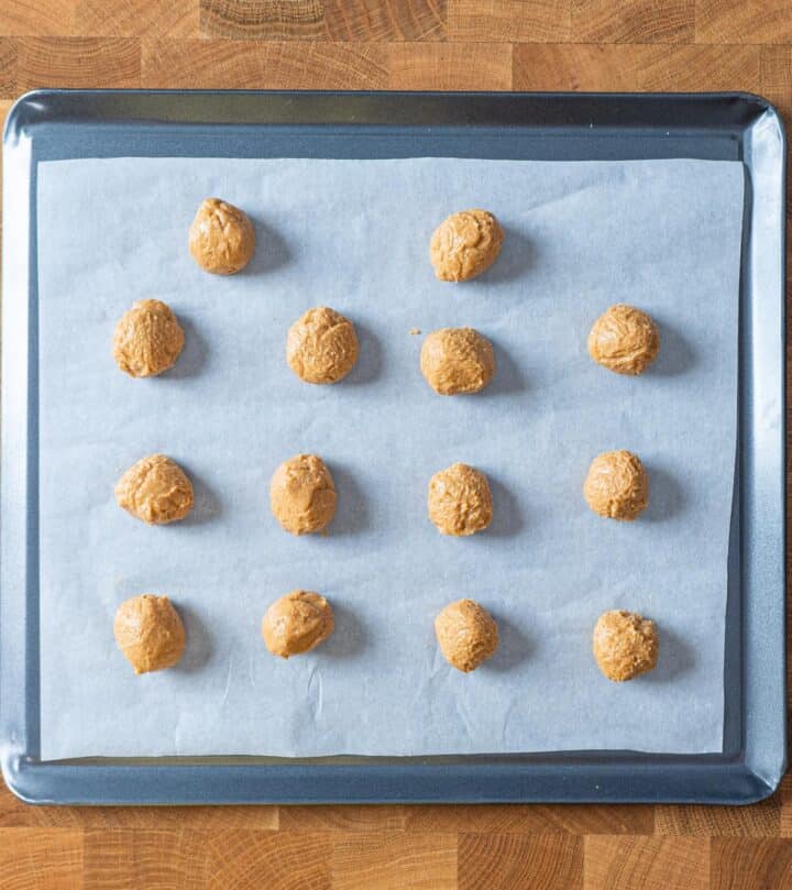 Balls of frozen peanut butter filling.