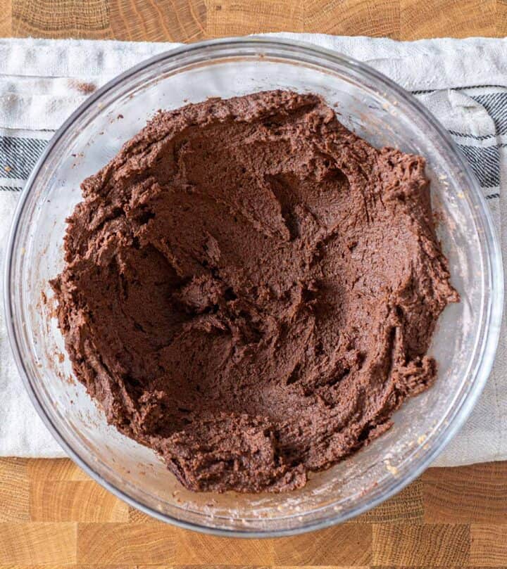 Chocolate cookie dough ready for chilling.