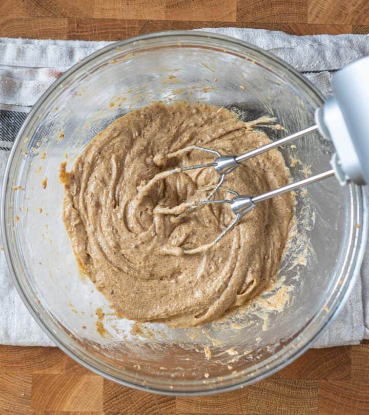 eggs added to the glossy mixture.