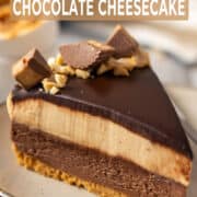 No bake peanut butter chocolate cheesecake.