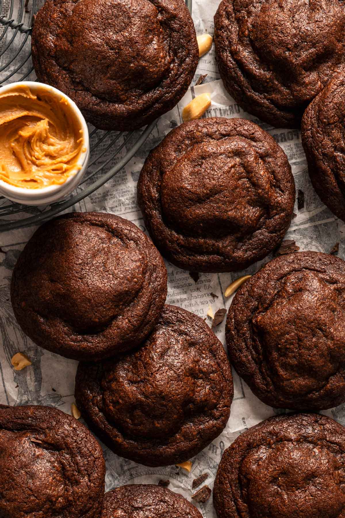 Peanut butter filled chocolate cookies.