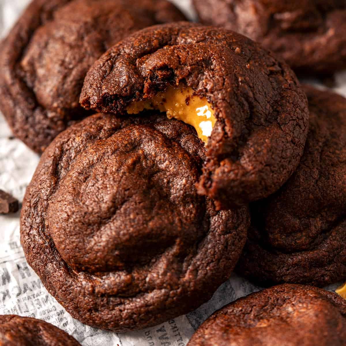 Peanut butter stuffed chocolate cookies.