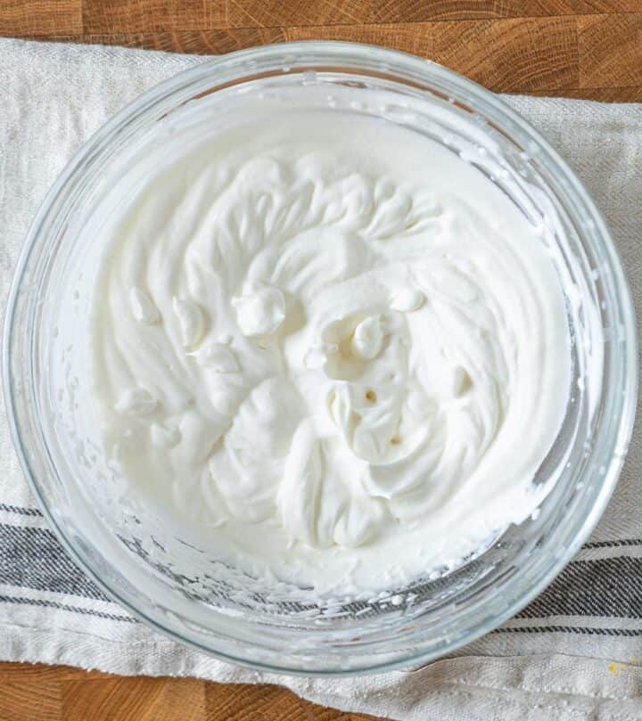 Whipped heavy cream to medium-stiff peaks.