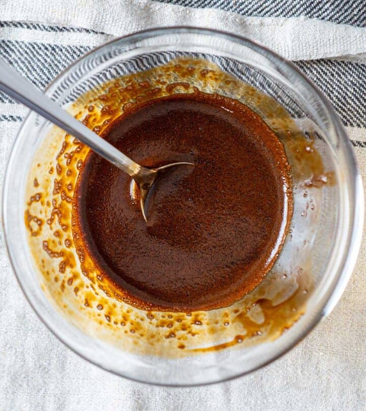 Blooming the instant coffee.