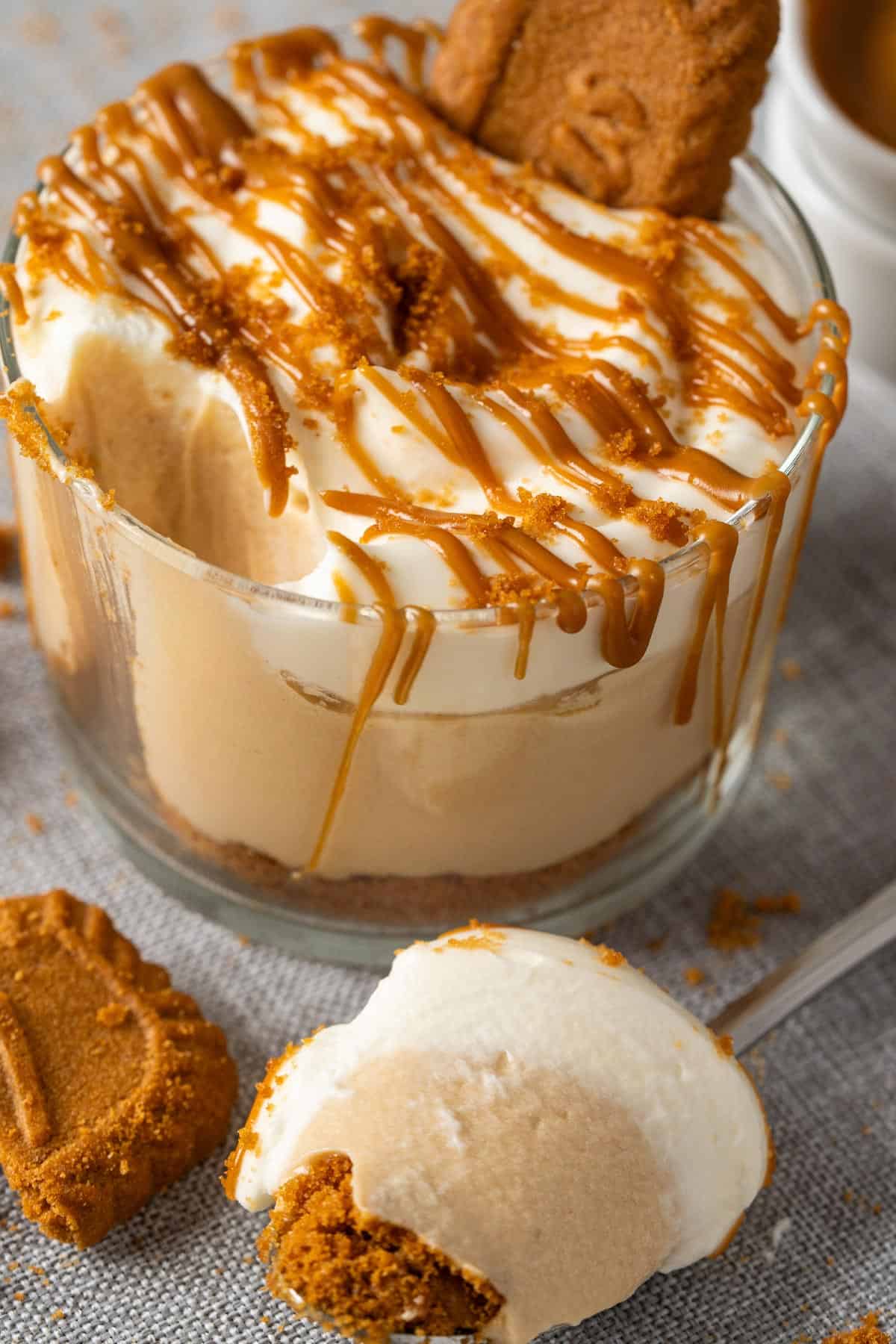 A spoonful of no bake Biscoff cheesecake.