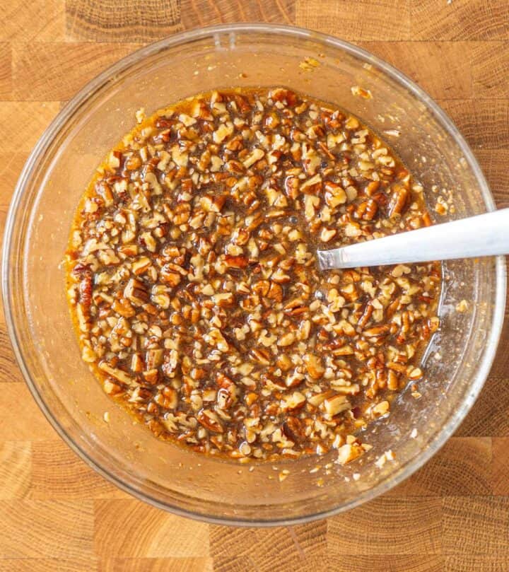 Making pecan topping.