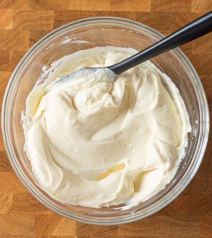 Making the cream cheese batter.
