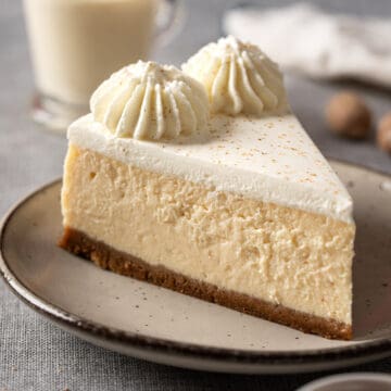 Eggnog cheesecake with no water bath.
