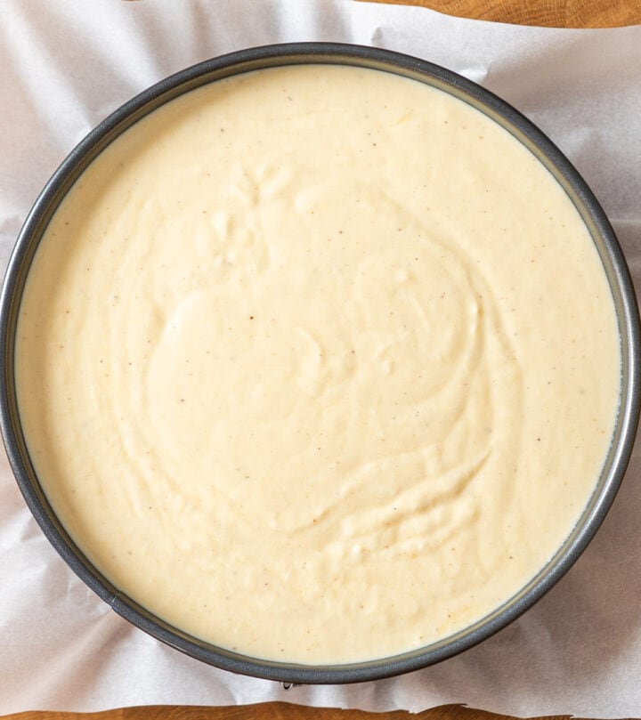 Baking eggnog cheesecake.