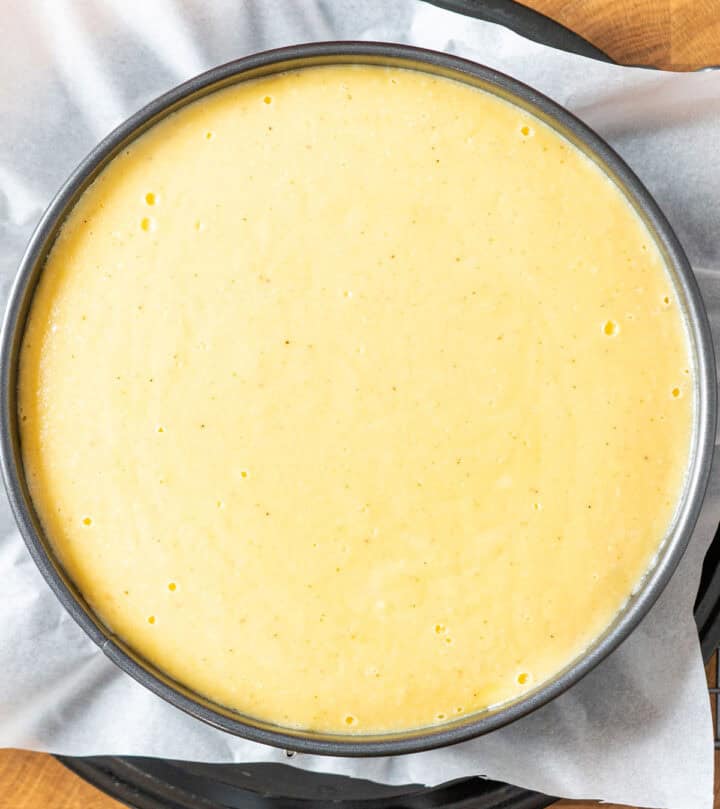 Chilling baked cheesecake.