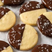 Chocolate dipped shortbread cookies.