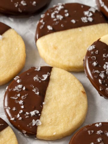 Chocolate dipped shortbread cookies.